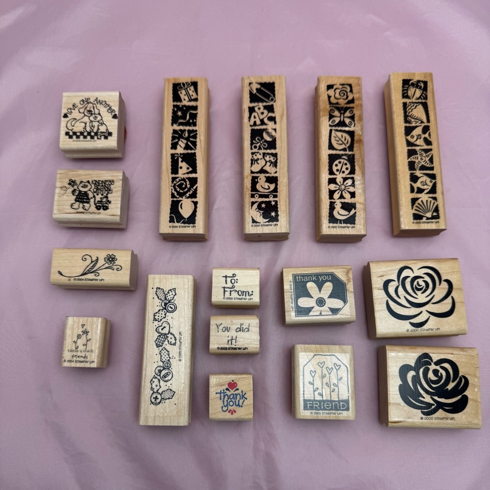 Stampin’ Up! Rubber Stamps Lot (16) 🌸🐻 Sentiments, Flowers, Crafts